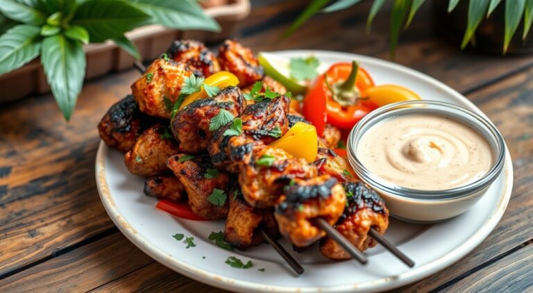 Air fryer jerk chicken kebabs